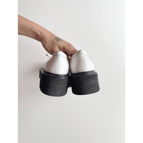 MARNI White Leather Piercing Square Toe Platform Penny Loafers, Size 36.5 - Picture 10 of 16